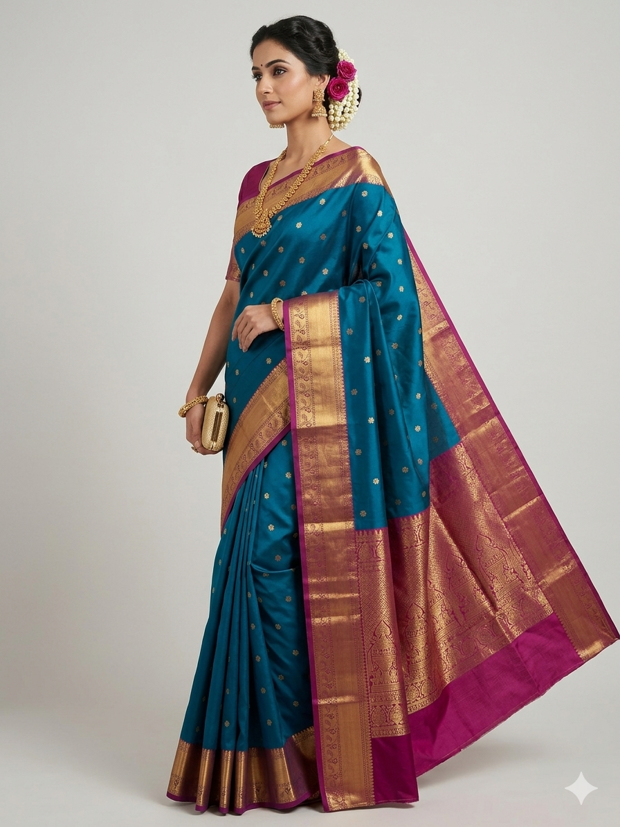 Pastel Blue and Pink Kora Organza Silk Saree