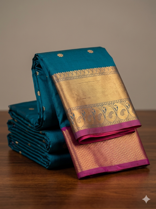 Pastel Blue and Pink Kora Organza Silk Saree