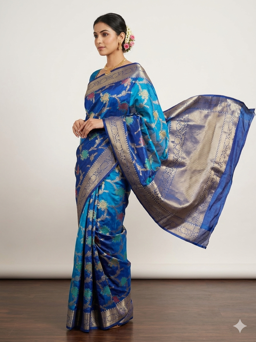 Navy Blue Semi Georgette Saree
