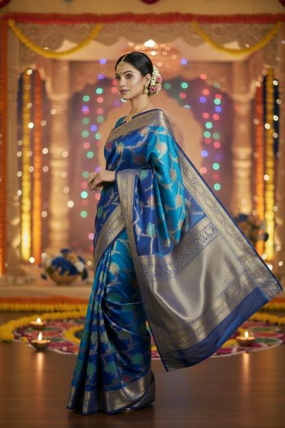 Navy Blue Semi Silk Saree