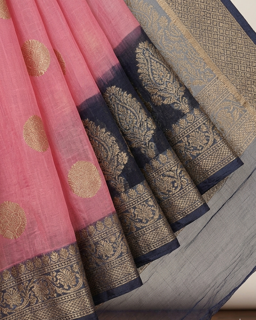 Pink and Blue Kora Organza Silk Saree