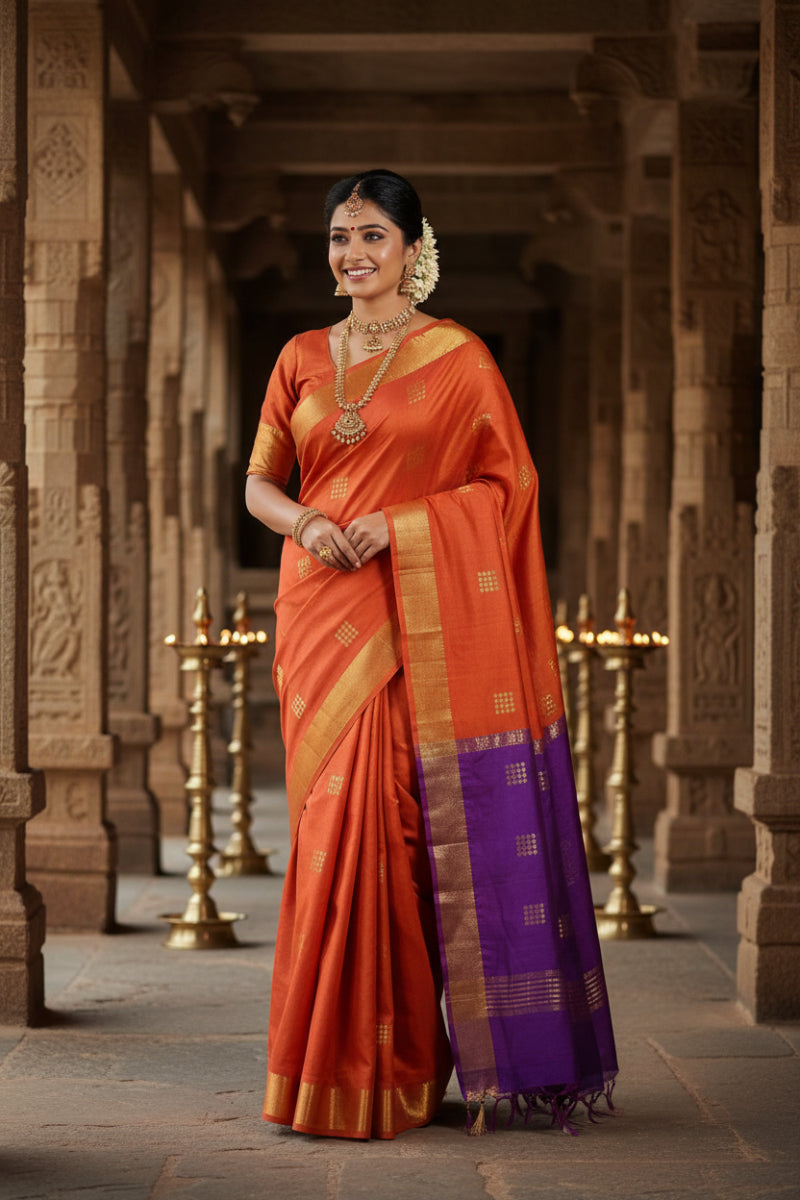 Red and Purple Banana Silk Saree