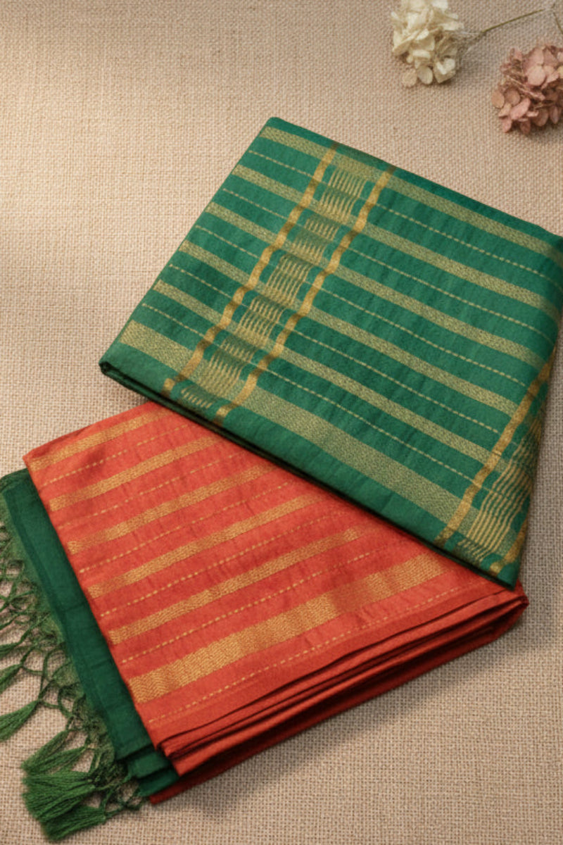 Red and Green Banana Silk Saree