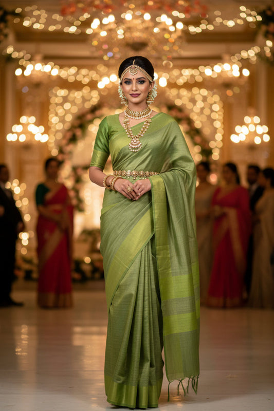 Green Bemberg Silk Saree