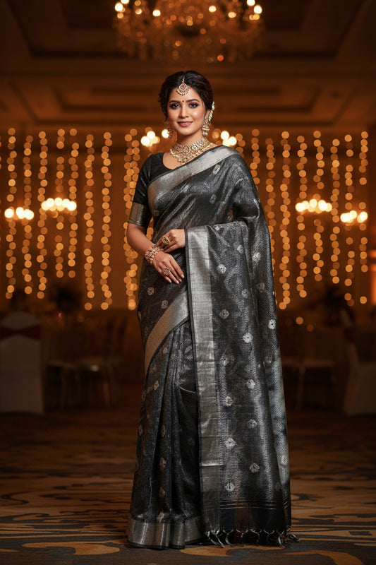 Black and Grey Silk Saree