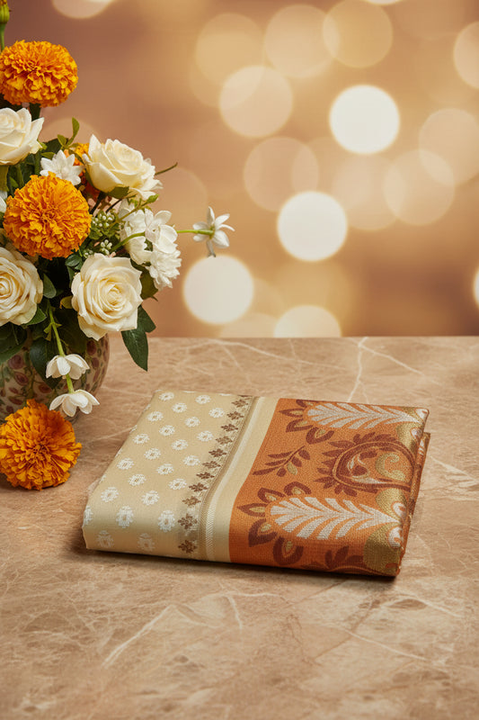 Beige Gold Kota Doria Silk Cotton Saree