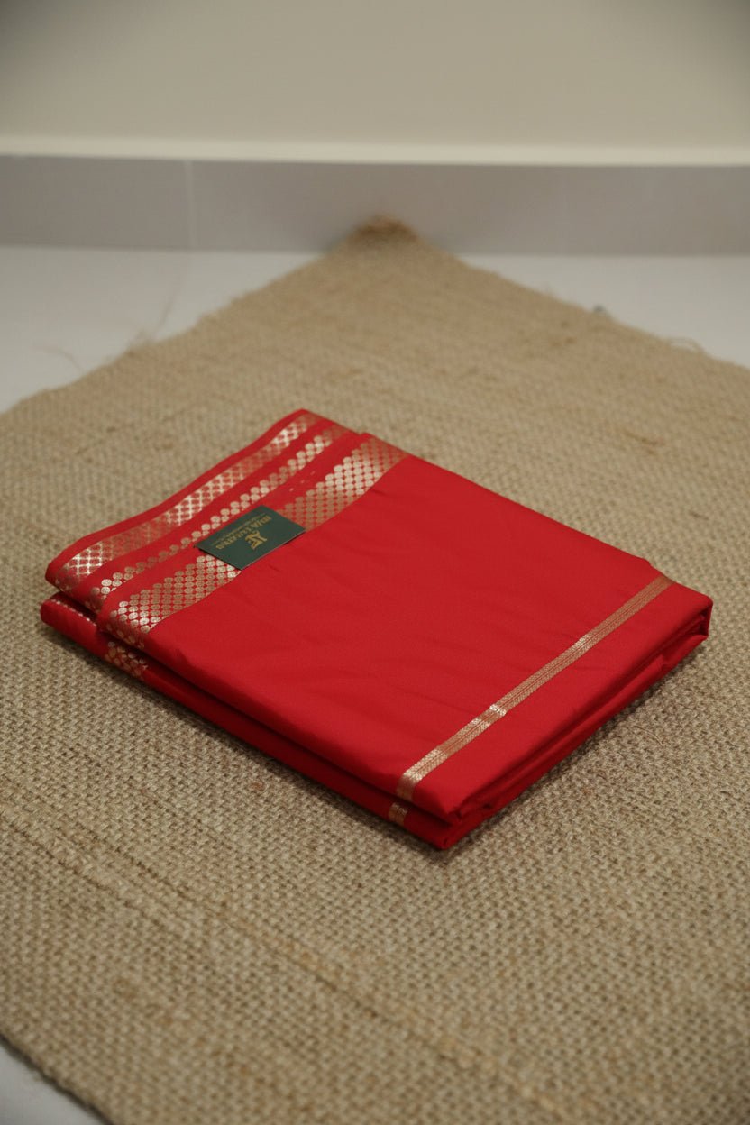 Red Semi Mysore Crepe Silk Saree
