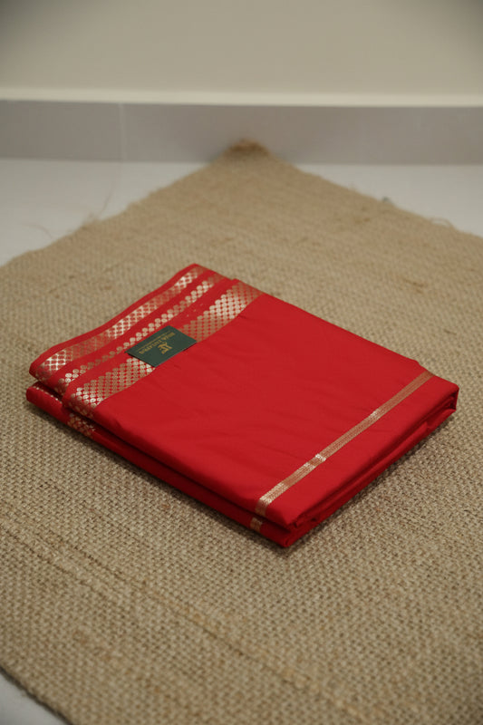Red Semi Mysore Crepe Silk Saree
