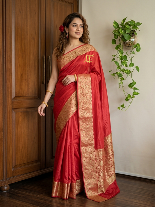 Red Heavy Border Warm Silk Saree