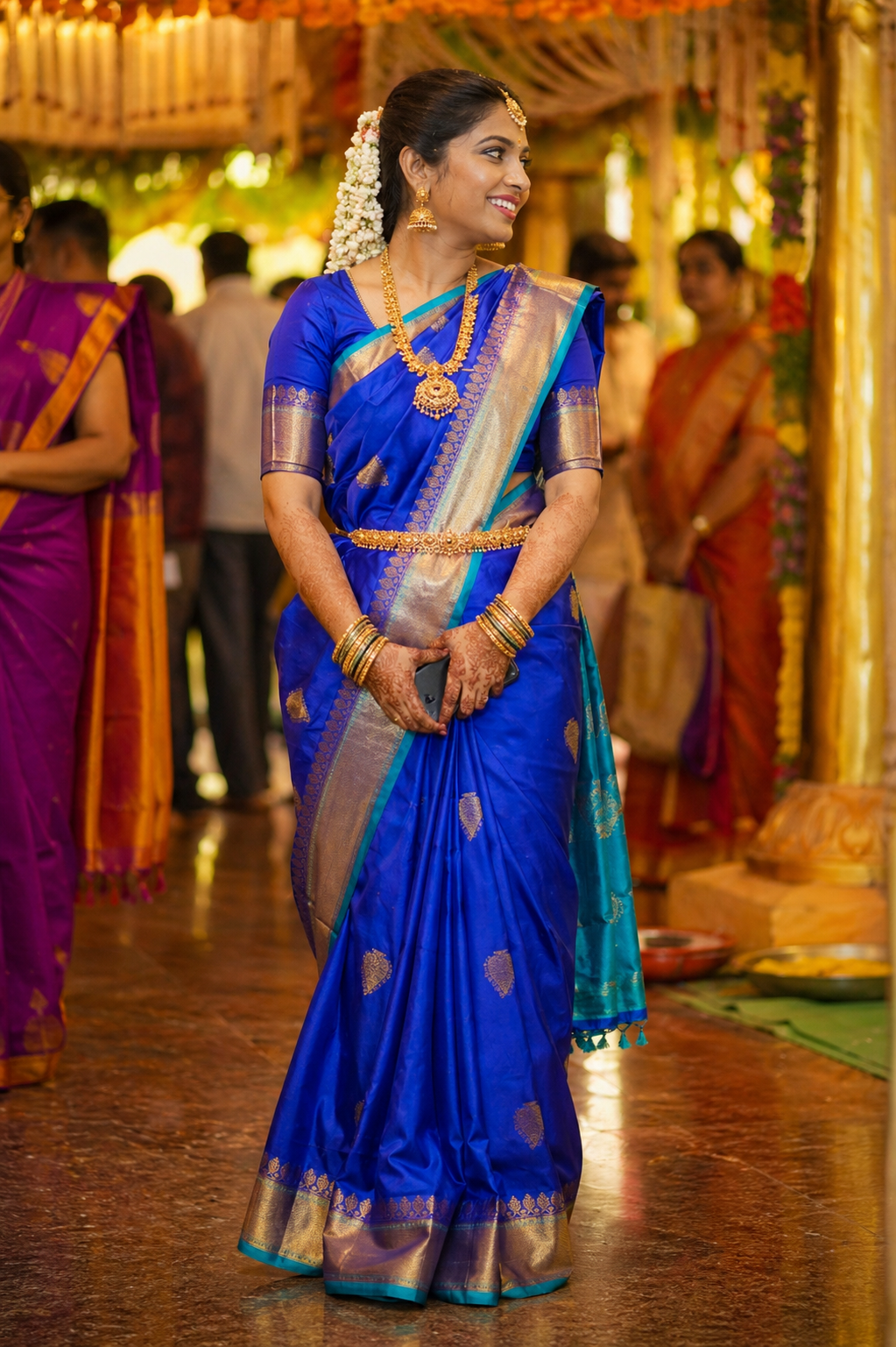 Blue with Skyblue Pure kora Organza Silk Saree