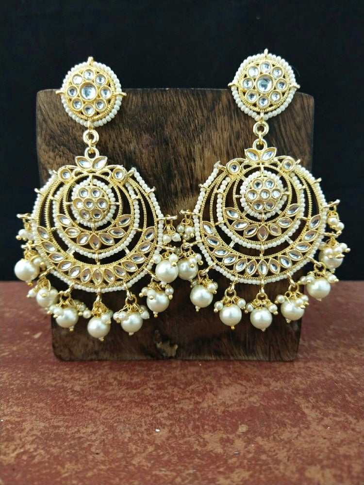 White Pearl Kundan Chandbali Earrings - Original