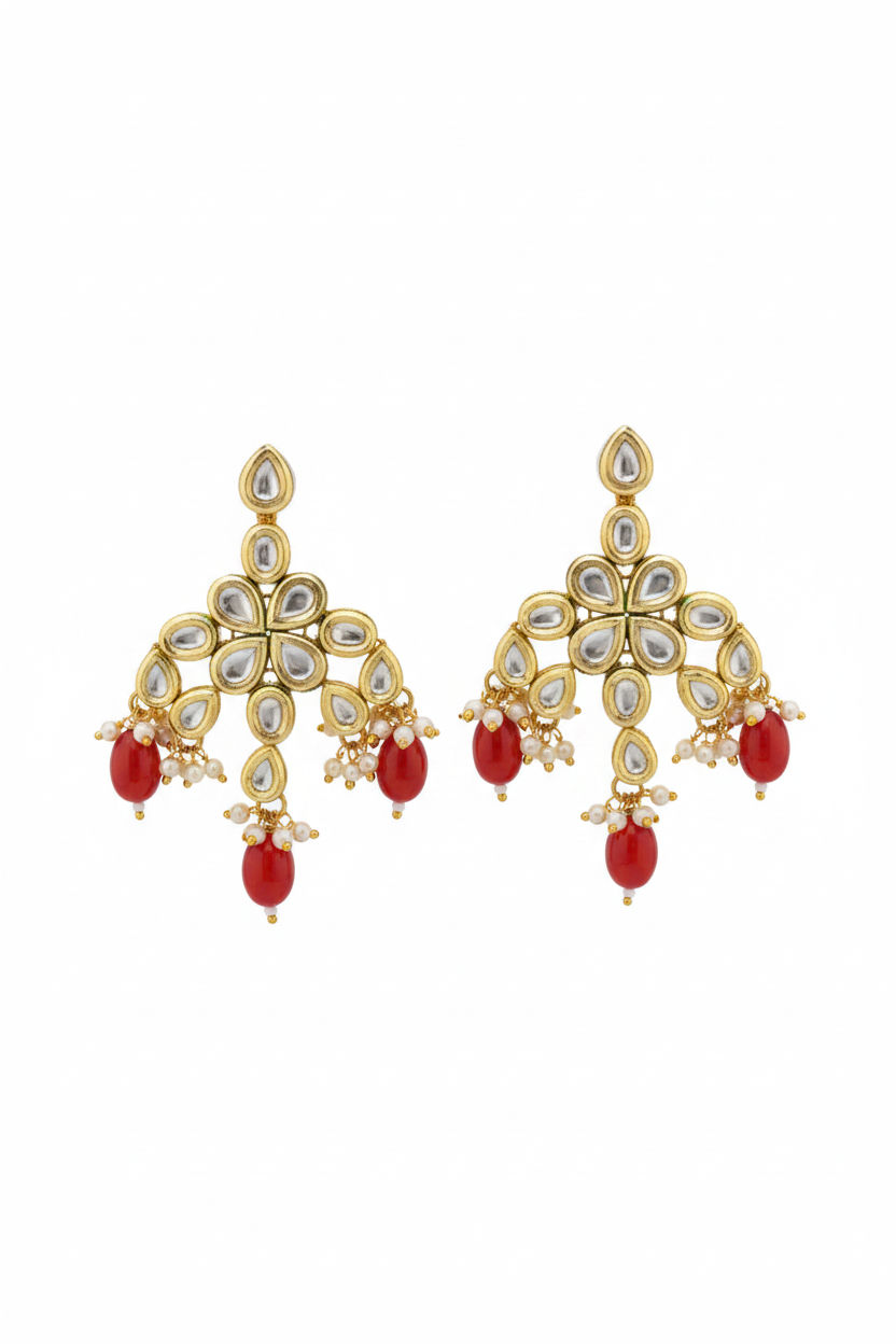 Red Kundan Earrings - white background