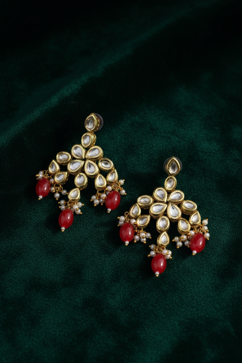 Red Kundan Earrings - editorial