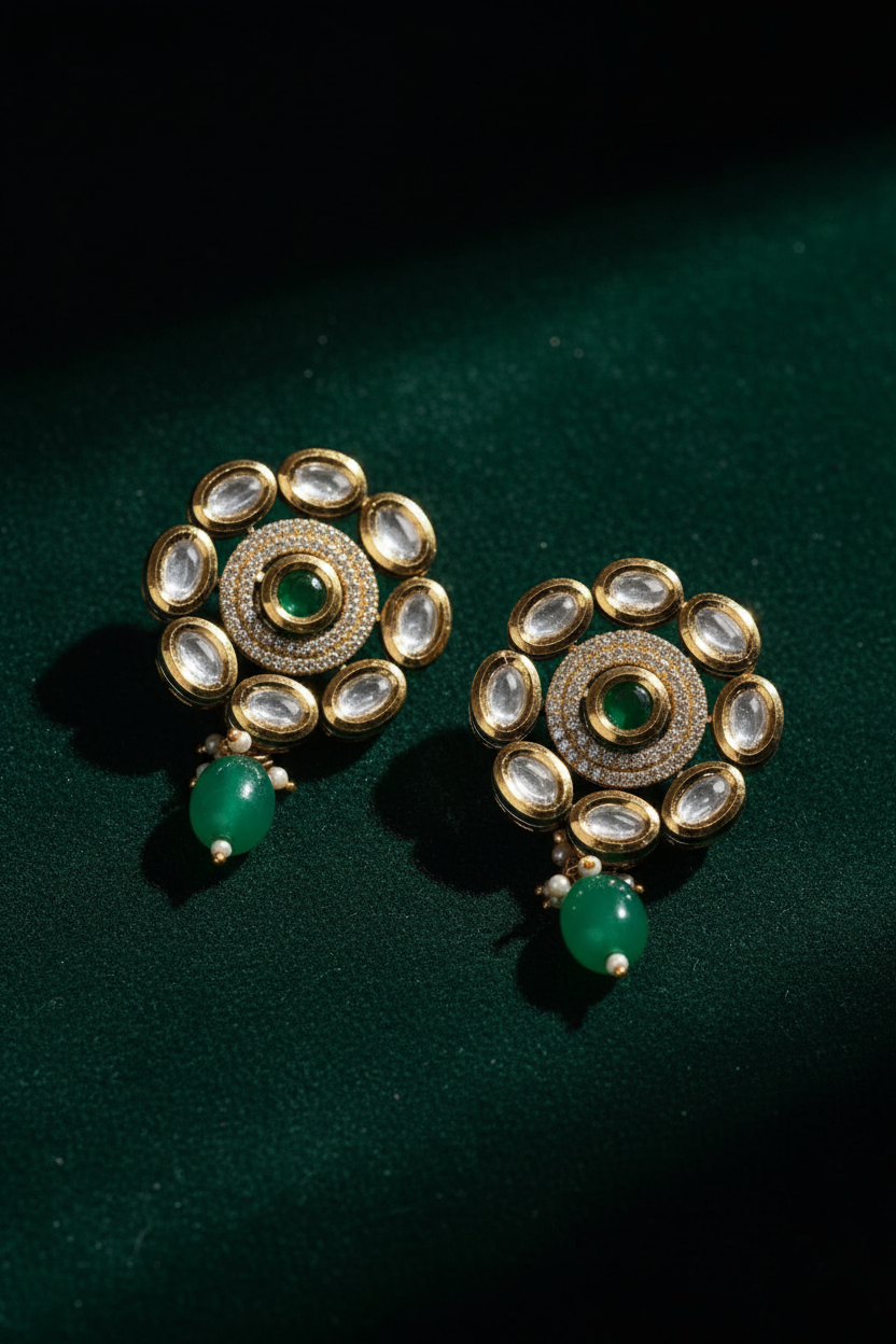 Emerald Kundan Studs - editorial
