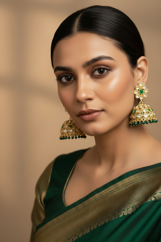 Emerald Pearl Jhumkis worn by model