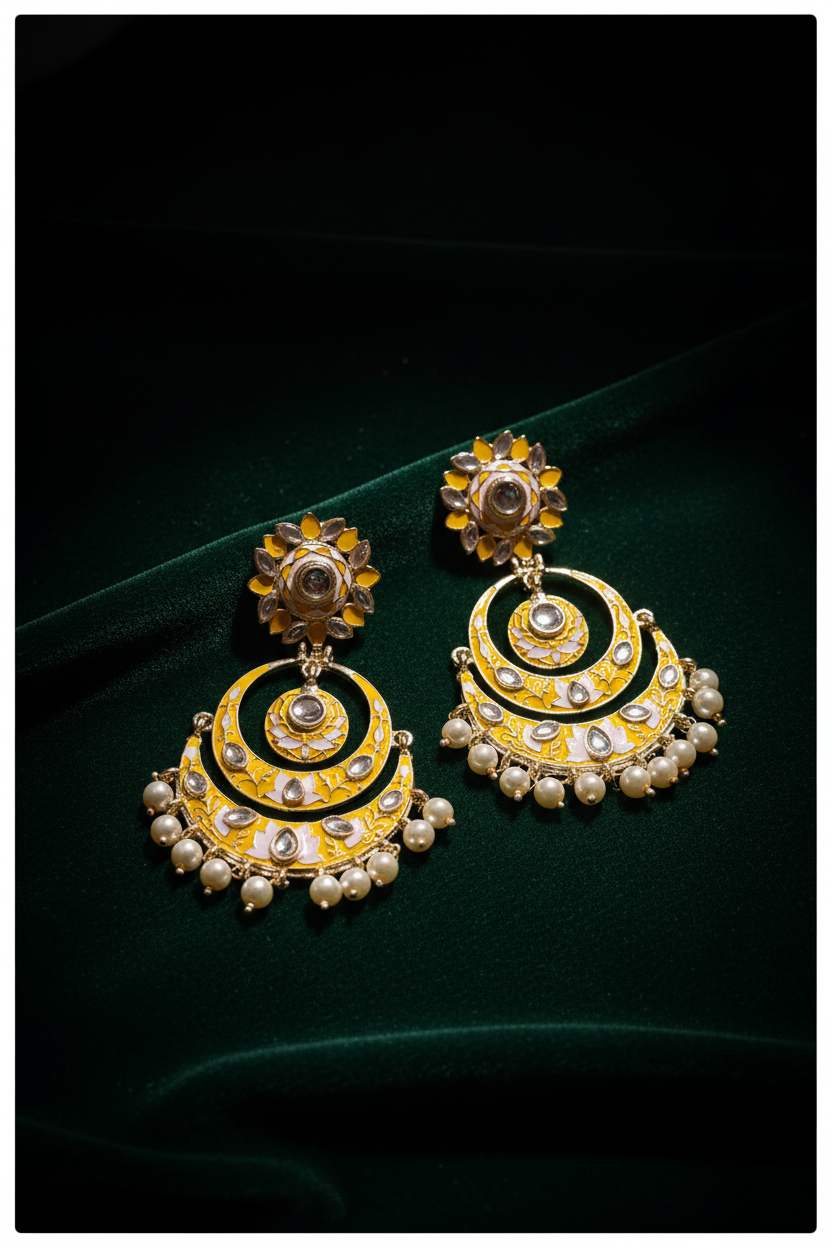 Lemon Yellow Designer Chandbali - editorial