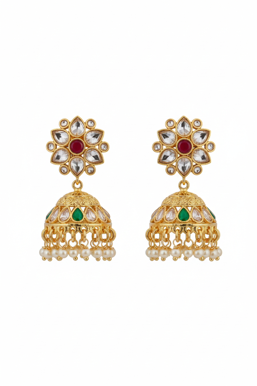 Emerald Jhumkis - white background