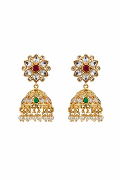 Emerald Jhumkis - white background