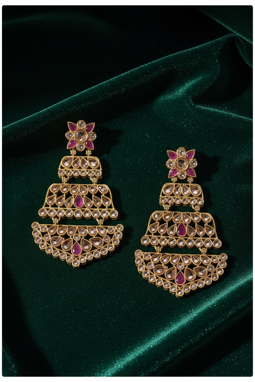 Rani Pink Designer Chandbali - forest green editorial