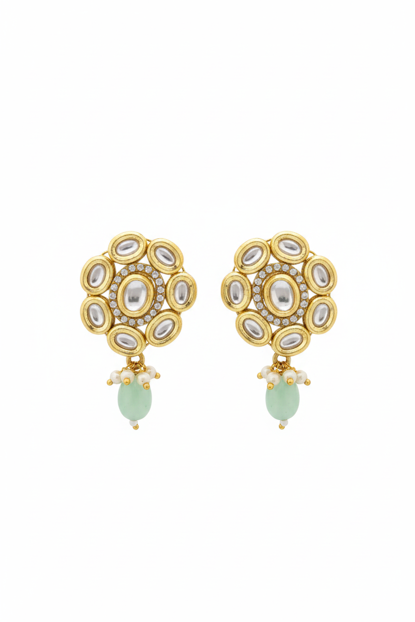 Mint Kundan Studs - white background