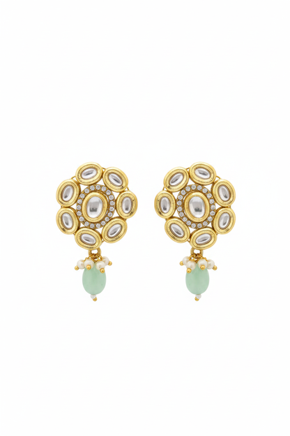 Mint Kundan Studs - white background