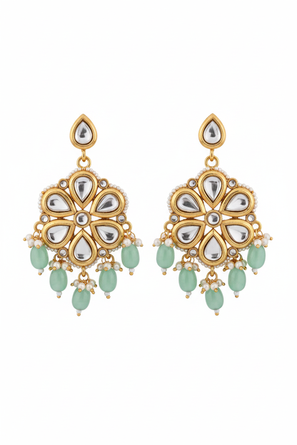 Mint Kundan Earrings - white background