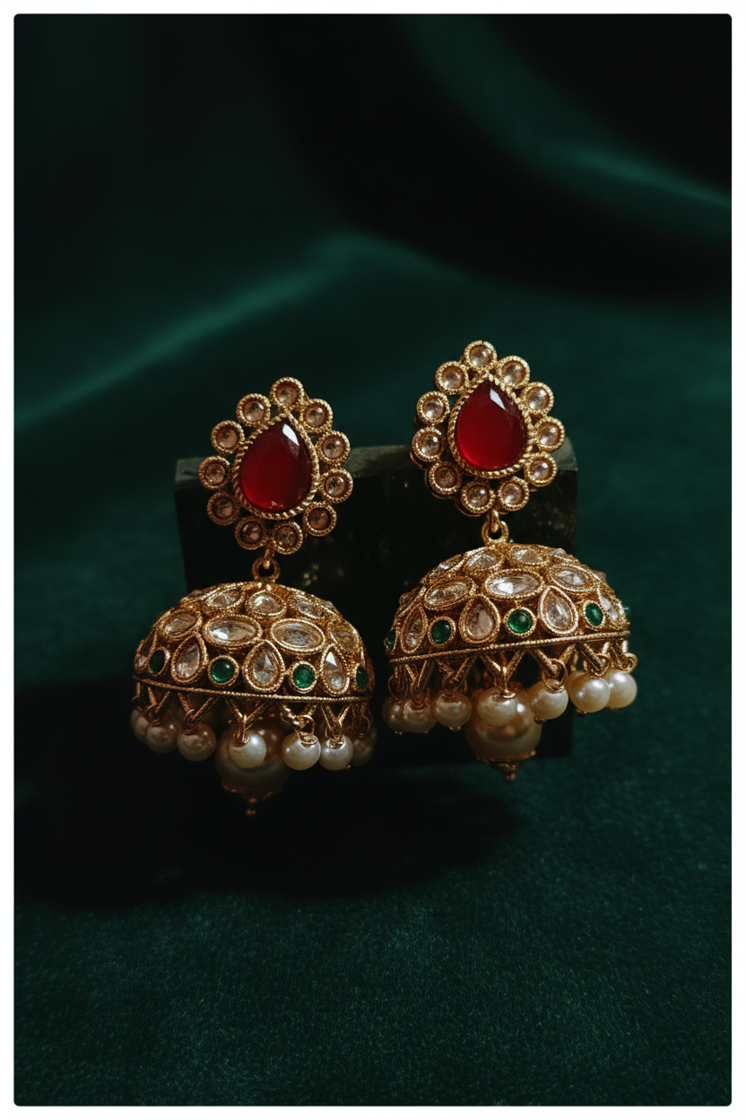 Shahista Jhumkis - forest green editorial