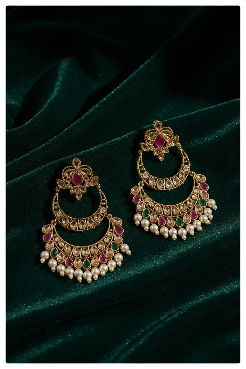 Emerald Designer Chandbali - forest green editorial