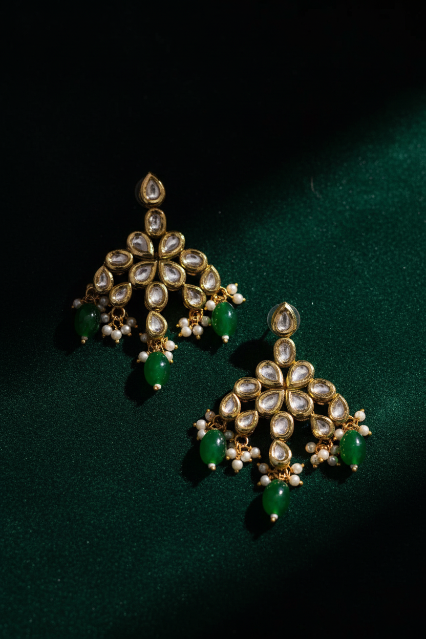 Emerald Kundan Earrings - editorial