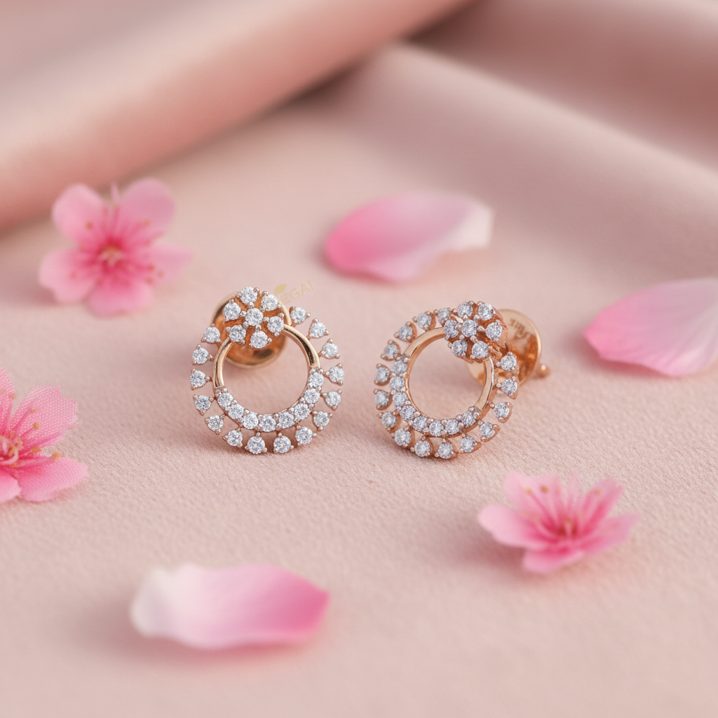 American Diamond CZ Circle Hoop Stud Earrings - Lifestyle