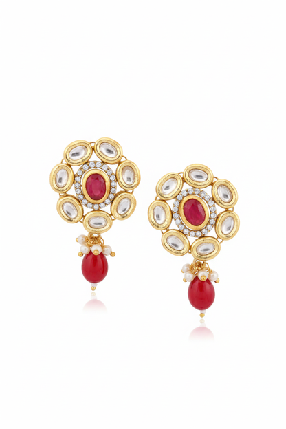 Red Kundan Studs - white background