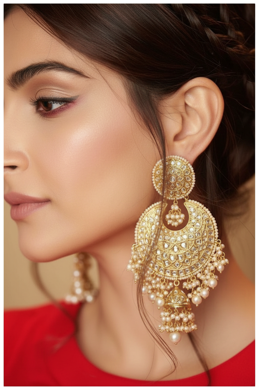 Mustard Chandbali - model wearing