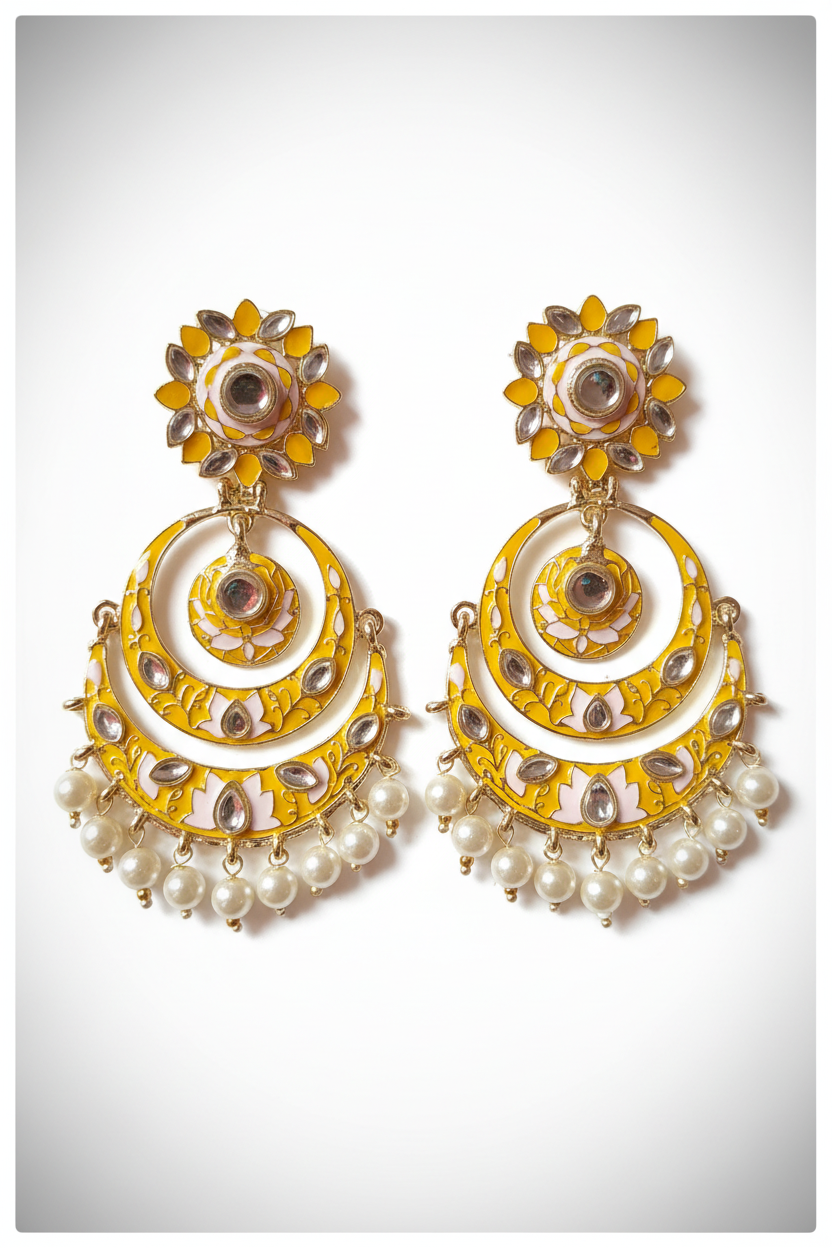 Lemon Yellow Designer Chandbali - white background