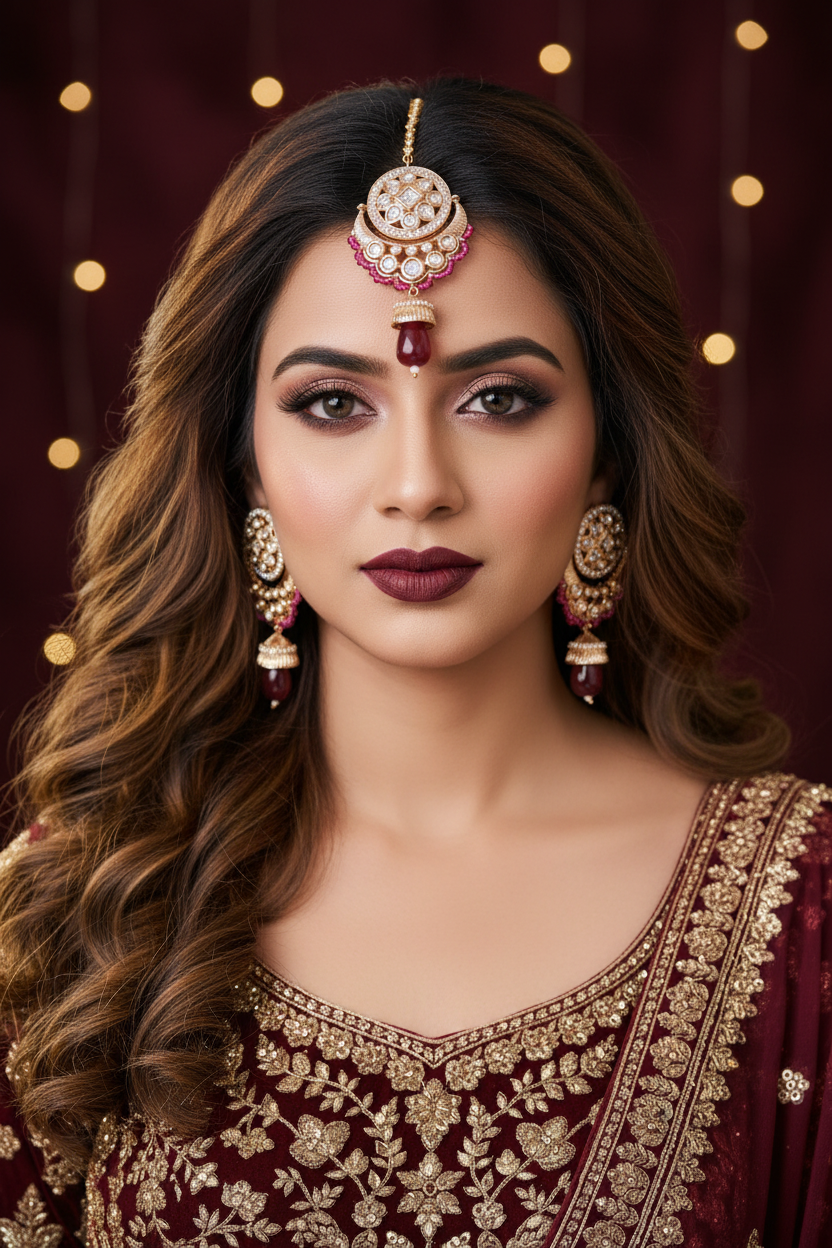 Rose Gold Diamond Kundan Chandbali Set - Model