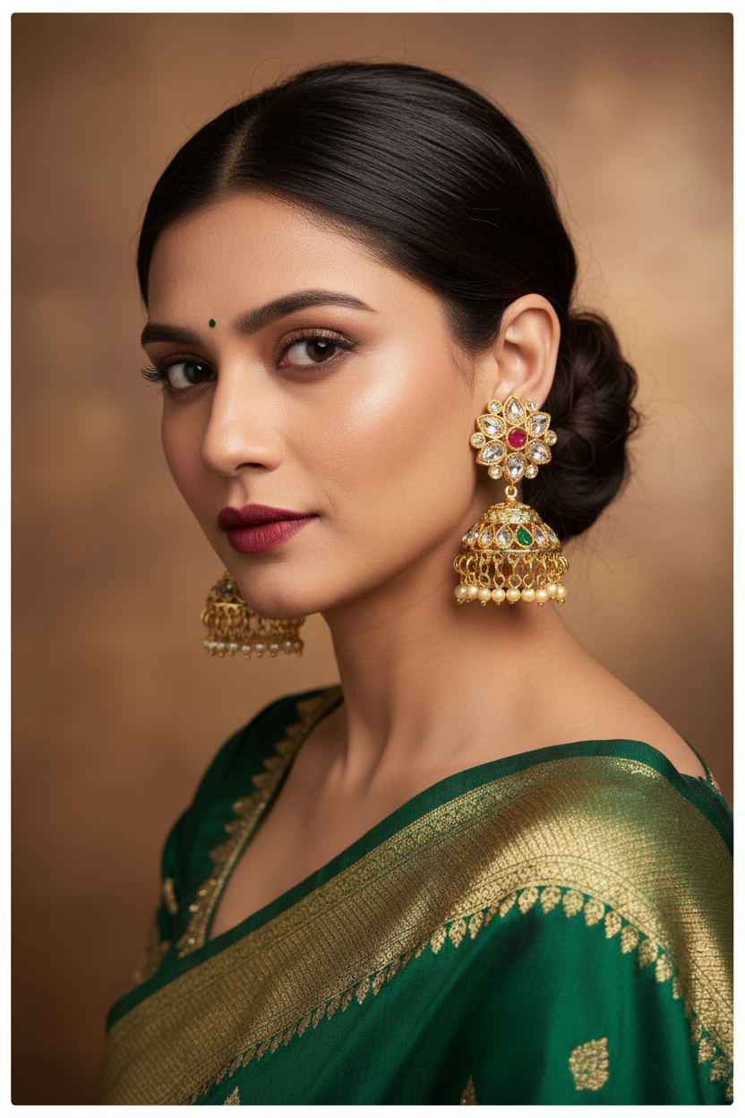 Emerald Jhumkis - model wearing
