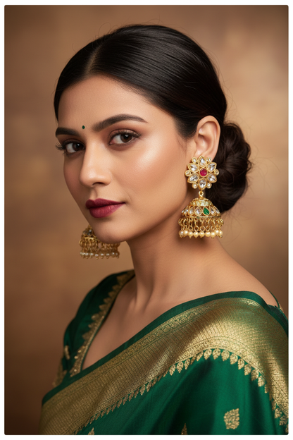 Emerald Jhumkis - model wearing