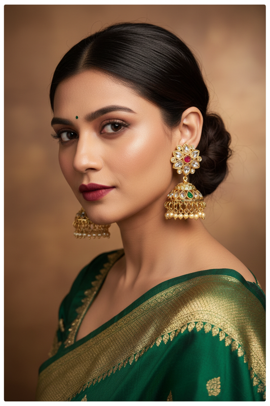 Emerald Jhumkis - model wearing