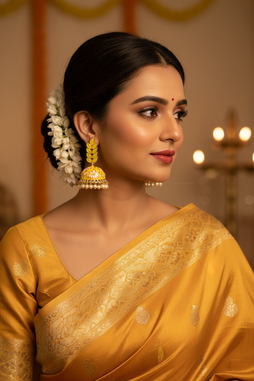 Yellow Meenakari Jhumki Earrings - Lifestyle
