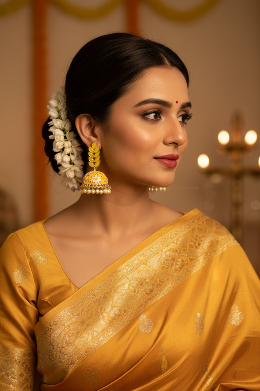 Yellow Meenakari Jhumki Earrings - Lifestyle