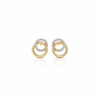 Gold CZ Double Circle Interlocked Stud Earrings - Earrings Only