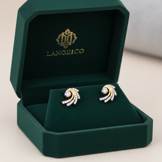 Gold CZ Wave Sweep Stud Earrings - Jewellery Box