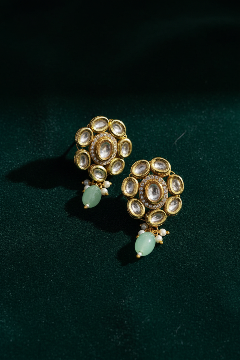 Mint Kundan Studs - editorial