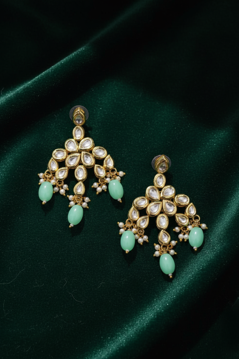 Mint Kundan Earrings - editorial