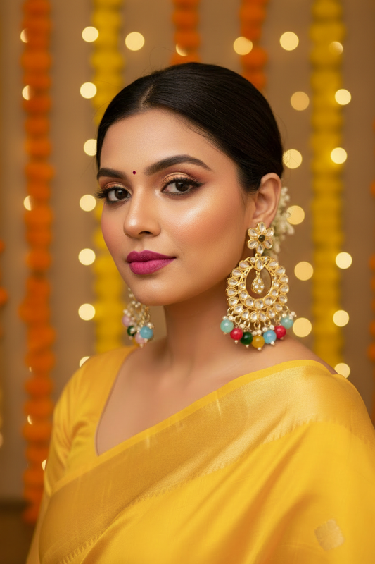 Multicolour Kundan Chandbali Earrings - Model Festive Garlands