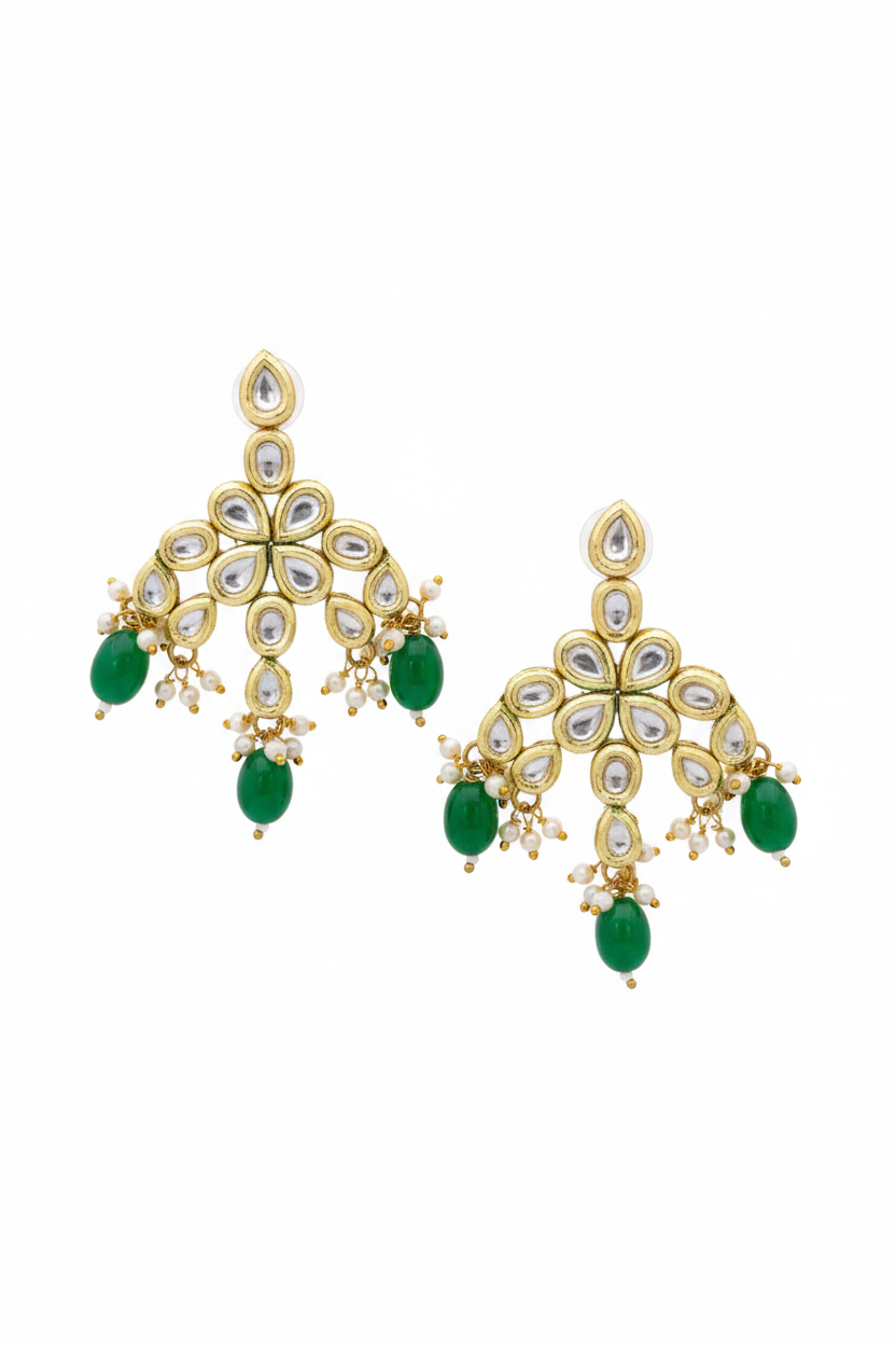 Emerald Kundan Earrings - white background