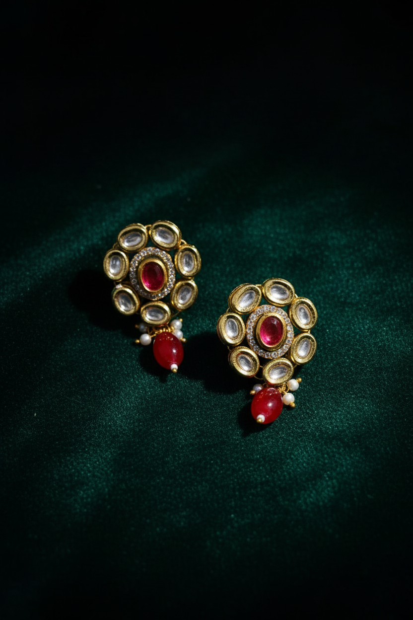 Red Kundan Studs - editorial