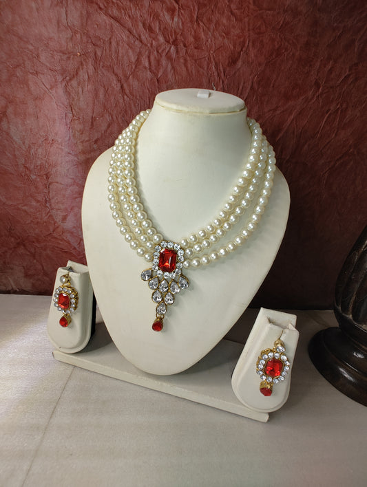 Mahira Ruby Red Modern Necklace & Earring Set by Jaipur Rose Designer  Indian Jewelry